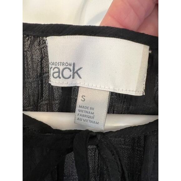 Nordstrom Rack Black Semi Sheer Blouse with Under Layer Long Sleeve Size S - Picture 7 of 8